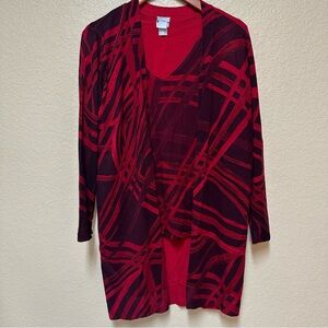 CHICO'S $119 Red Plaid Check Open Front Cardigan And Top Size 1 US M Two Piece